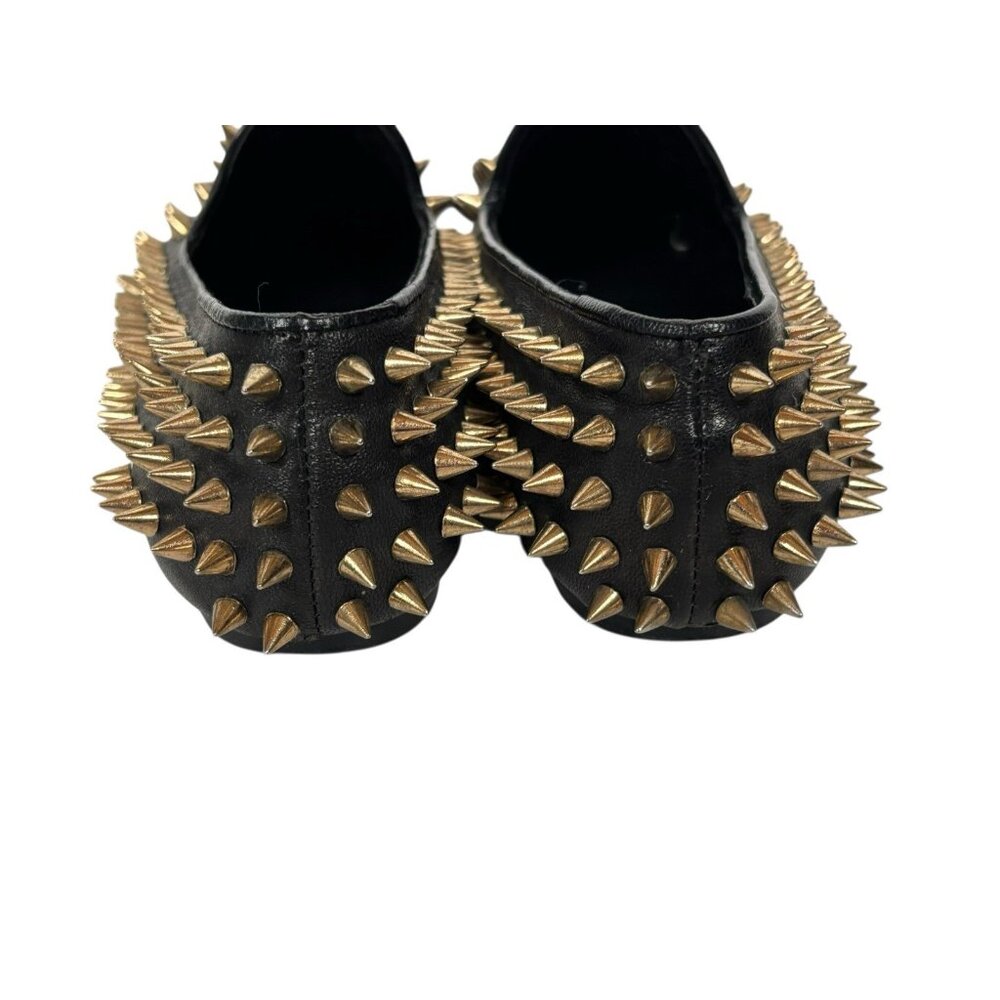 UNIF Hellraisers Womens 5 Spiked Flats Goth Punk Black Gold Leather Whimsigoth - Picture 3 of 8